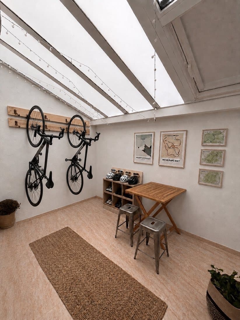 Bikes stored safely inside the apartment's bike room